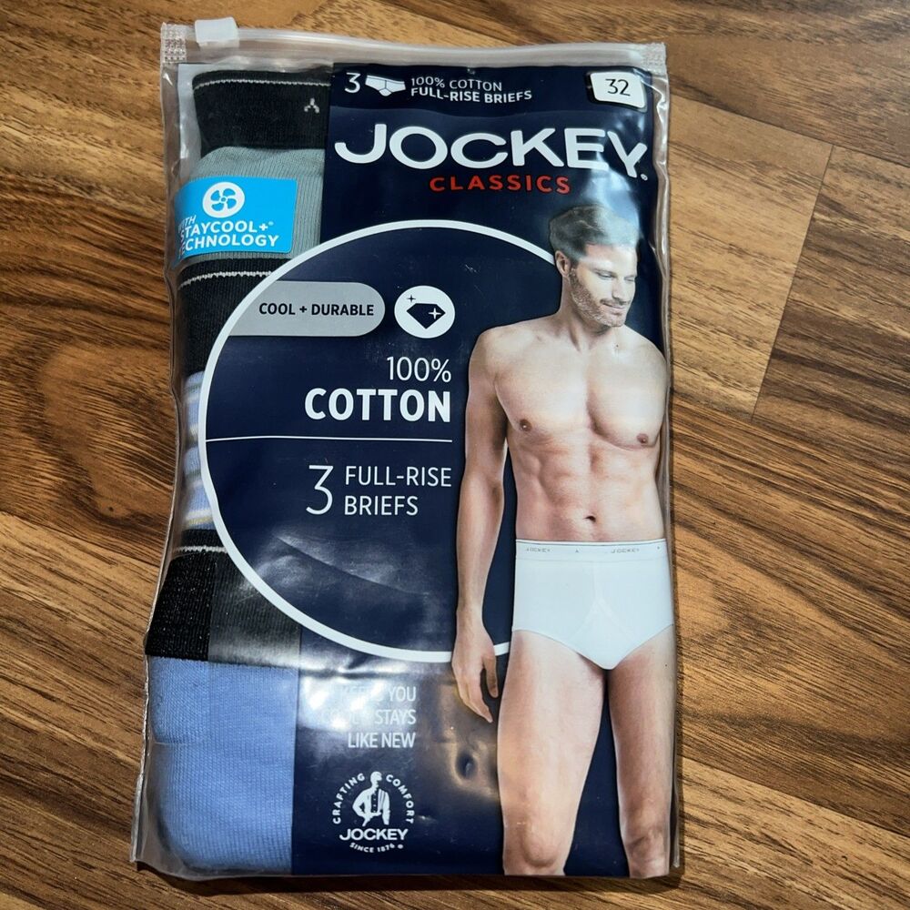 Men’s Jockey Classics Full Rise 100% Cotton Briefs 32 3 Pair New